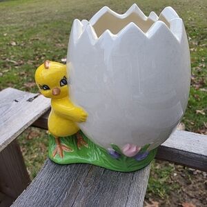 Vtg MCM Egg Chick PLANTER VASE Trinket Holder Cottagecore 5" X 6"Sold as is